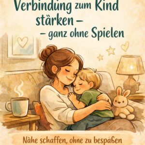Illustration einer Mutter, die ruhig neben ihrem Kind sitzt und Verbindung zum Kind stärkt, ohne mit ihm zu spielen