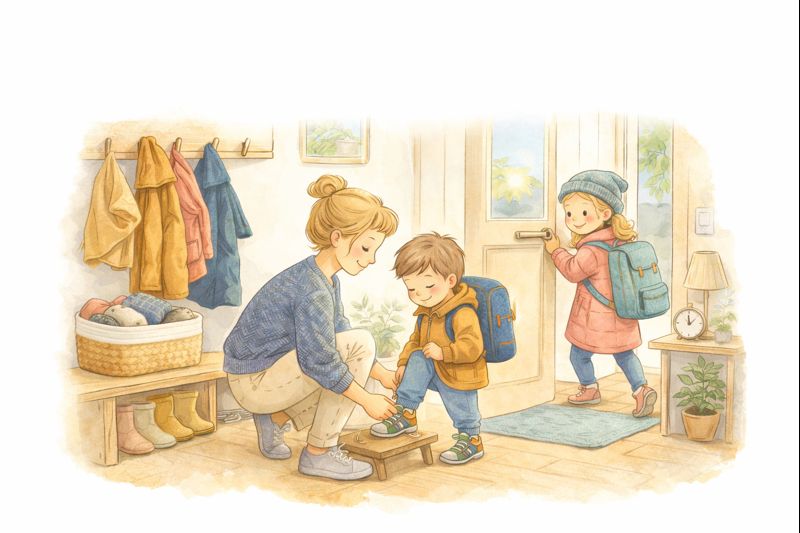 entspannter morgen mit kindern morgenroutine flur illustration